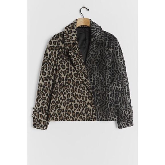 NEW Anthropologie Vigoss Leopard Contrast Open Front Coat Collar Jacket X-Small - Picture 1 of 2